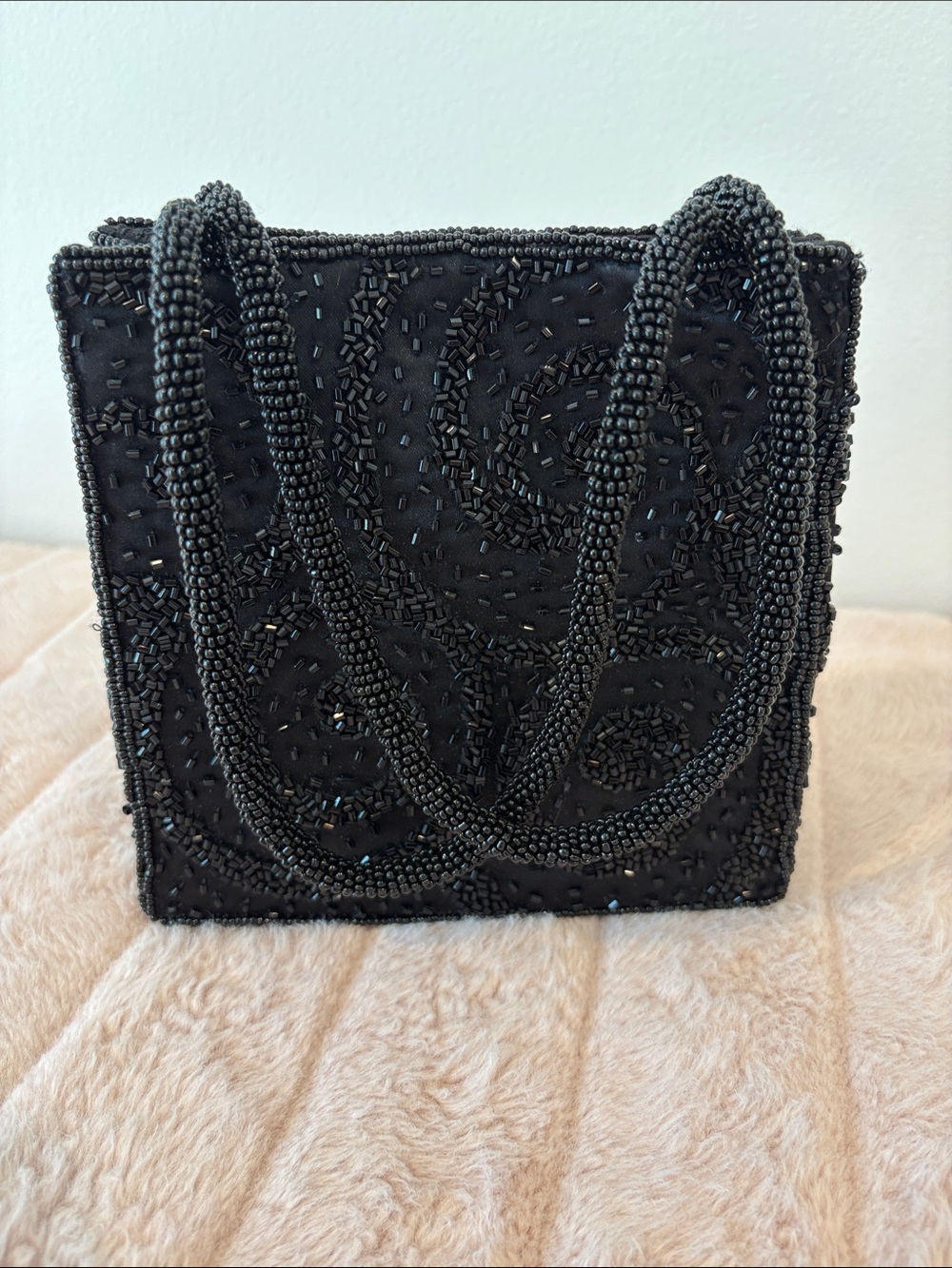 Vintage Black Beaded Evening Tote - Designer-Style Women Bag